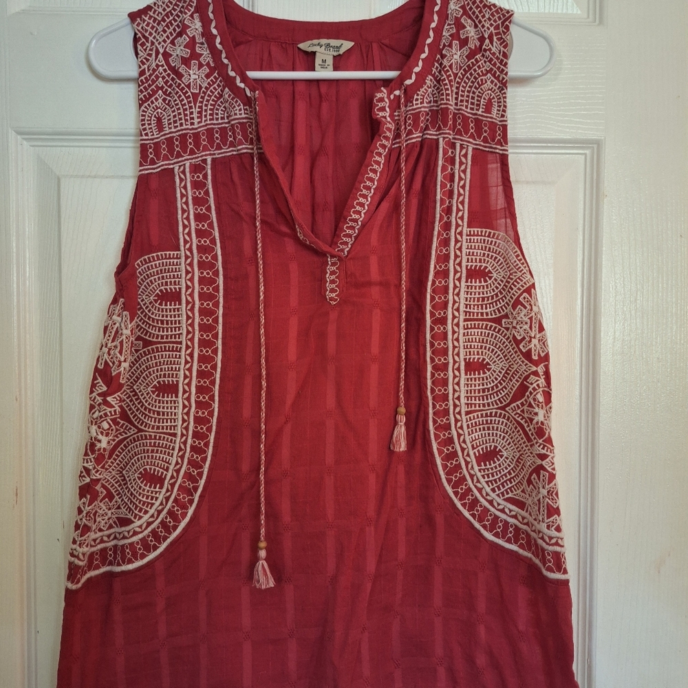 Red Embroidered Sleeveless Tunic Tank